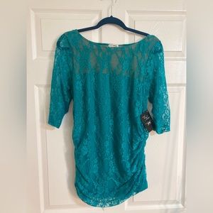 2 for $40 - Kiyonna turquoise lace 3/4 length sleeve dress top size 1